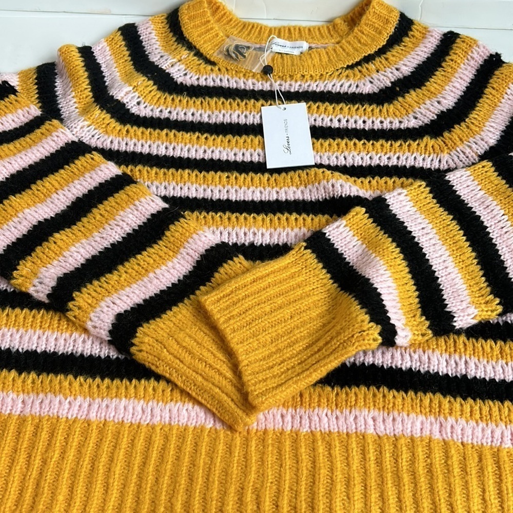 Lovers + Friends black gold pink stripe crew neck open knit sweater - Picture 10 of 16